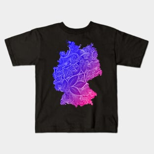 Colorful mandala art map of Germany with text in blue and violet Kids T-Shirt